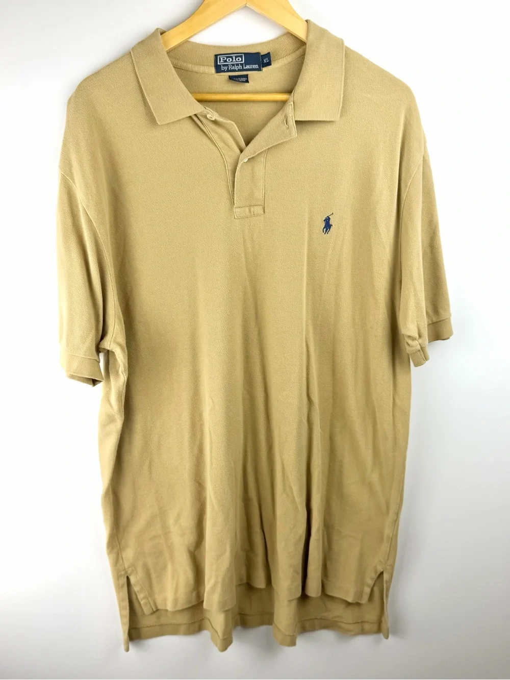 Polo Ralph Lauren Yellow Pique Polo Shirt Size XL Navy Pony Logo 100% Cotton